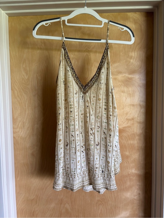 Camilla Tops - Camilla Valley of the Queens Silk Cami Tank Top Sz 2 Egyptian Beaded V-Neck